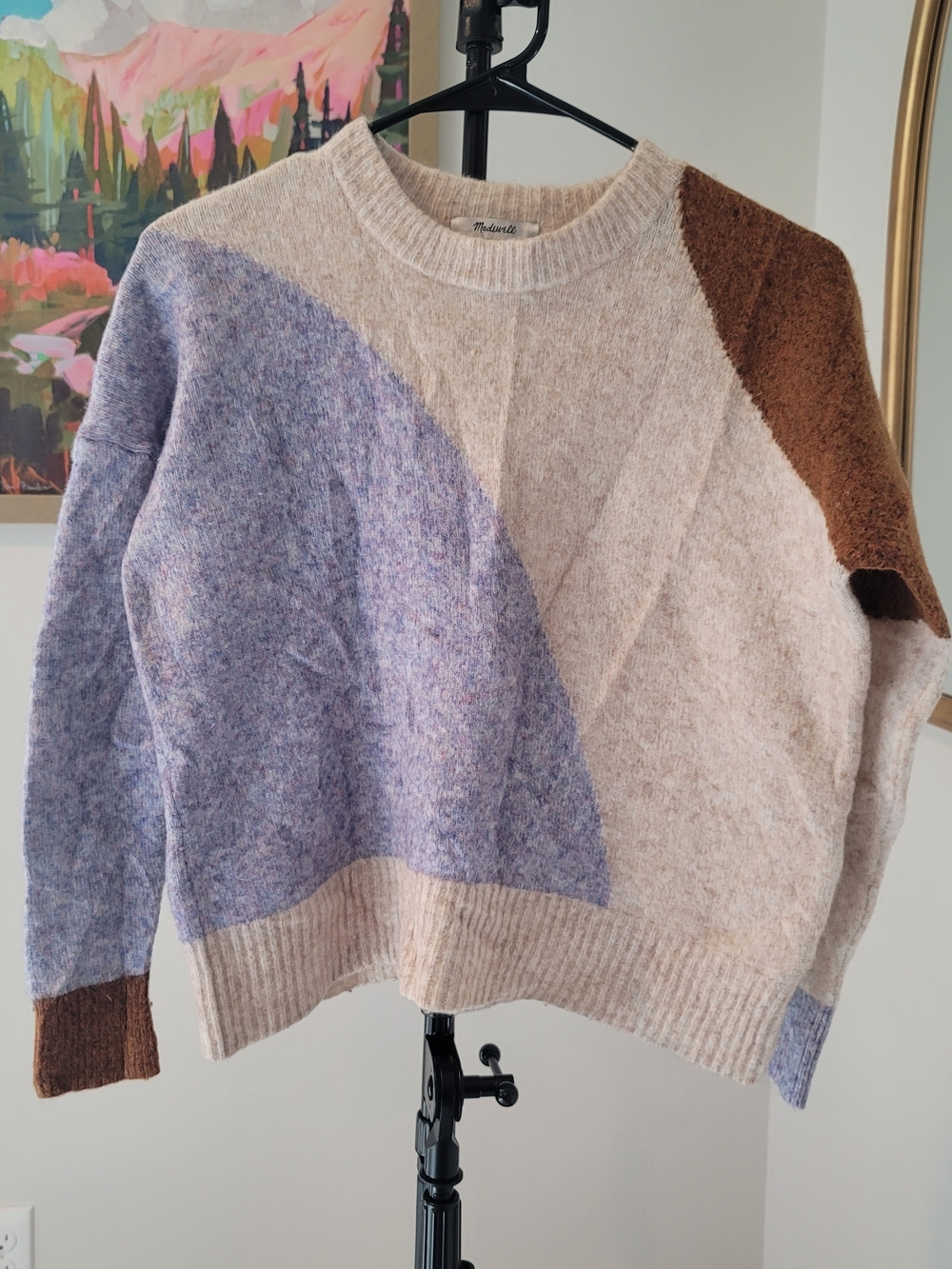 MADEWELL Cedarbrook Colorblock Crew Neck Sweater Wool Blend Women's Size XS
